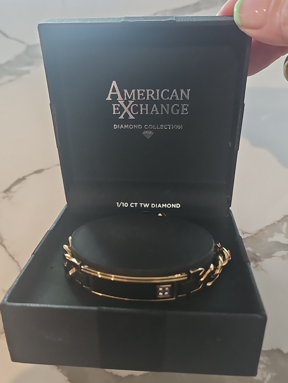 American Exchange Men’s Gold and Black Bracelet with Diamond Accent